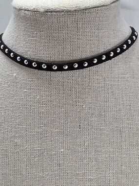Etc. Studded Silver and Black Faux Suede Skinny Choker 26"